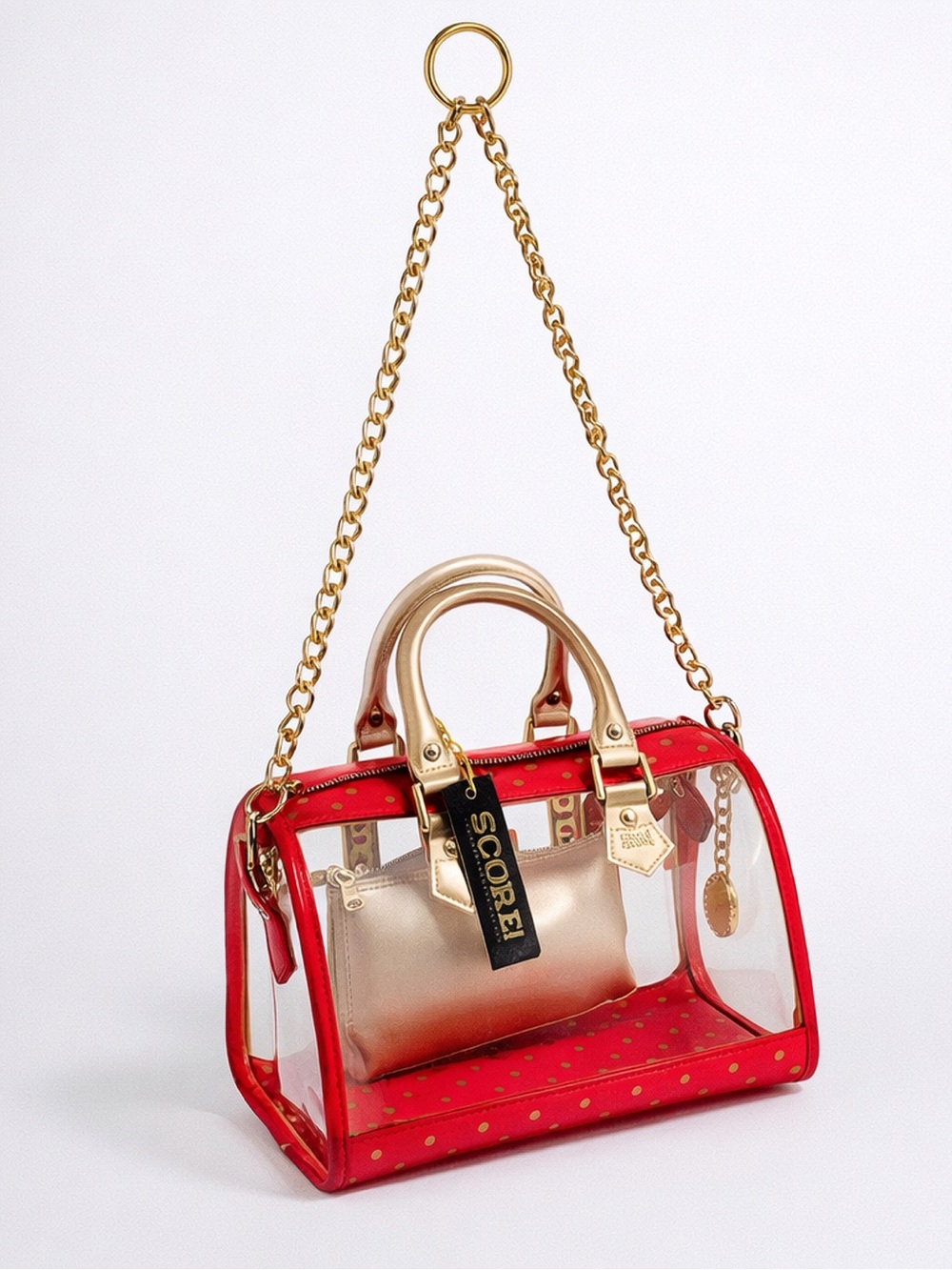 Stadium approved CLEAR bag NWT DustBag BagCharm incl. red gold polkadot